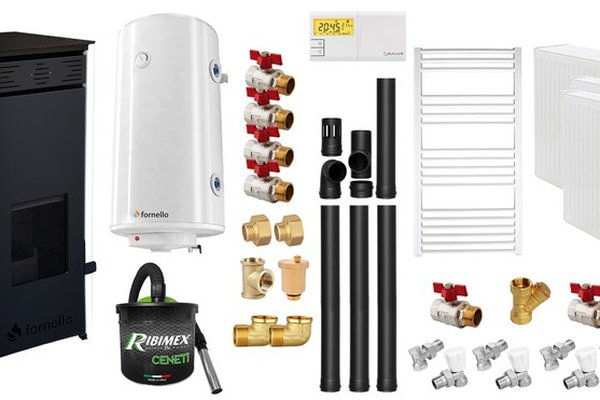 Pachet Complet Termosemineu pe Peleti Fornello EVA 30 KW cu Accesorii Incluse