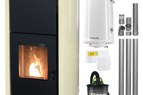 Pachet Complet Termosemineu pe Peleti Fornello Fiama Confort 12 kW