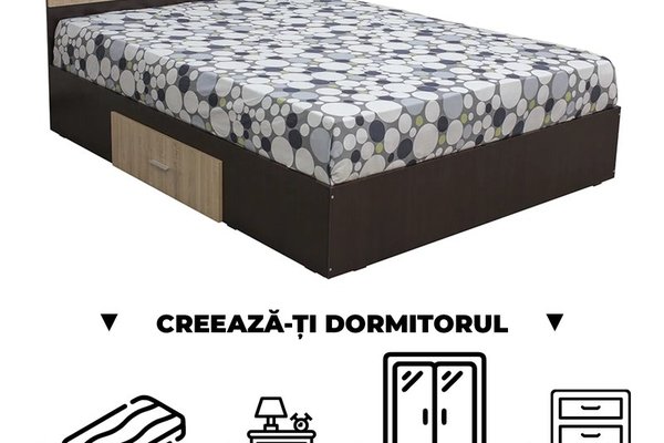 Creeaza-ti Dormitorul ALMA, sonoma inchis + sonoma deschis, de la Pat cu sertar Alma 140x200 cm