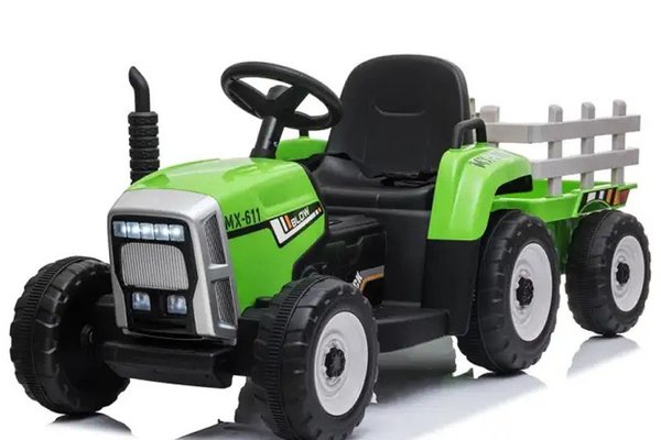 Tractoras electric Kinderauto BJ-611, 70W, 12V PREMIUM cu remorca si telecomanda Verde