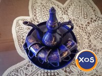 Serviciu ceai soju sake porțelan, cobalt, aur, 8 piese, made in Coreea - 2