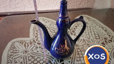 Serviciu ceai soju sake porțelan, cobalt, aur, 8 piese, made in Coreea