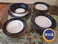 Serviciu de masă porțelan, cobalt, aur, 33 piese, made in RSR vintage - 1