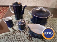 Serviciu de masă porțelan, cobalt, aur, 6 piese, made in RSR vintage - 3