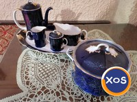 Serviciu de masă porțelan, cobalt, aur, 6 piese, made in RSR vintage - 2