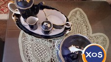Serviciu de masă porțelan, cobalt, aur, 6 piese, made in RSR vintage