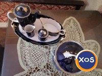Serviciu de masă porțelan, cobalt, aur, 6 piese, made in RSR vintage - 1