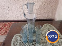 Set carafă + 6 pahare din sticlă gri cu model made in RSR vintage - 1