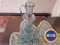 Set carafă + 6 pahare din sticlă gri cu model made in RSR vintage - 2