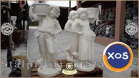 Set statuete copii cu coșulețe, alb marmorat, model J3,J4. - 1