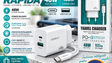 Încărcător Rapid HONGYU 48W cu USB-C PD + USB-A QC 3.0 și Cablu USB-C