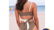 Costum de baie in 2 piese din material reiat cu sutien petrecut in fat