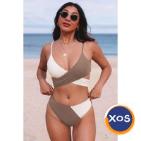 Costum de baie in 2 piese din material reiat cu sutien petrecut in fat - 2