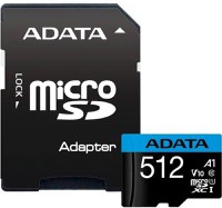 MicroSD ADATA 512GB citire 100 MB/s, scriere 25 MB/s, clasa de viteza 10 - 1