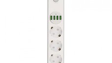 Prelungitor Serioux SRXP-PS44W cu 4 prize Schuko si 4 porturi USB