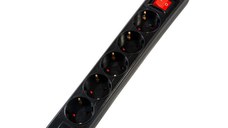 PRELUNGITOR SPACER, Schuko x 5, conectare prin Schuko (T), USB x 2, cablu 1.8 m, 16 A, max. 3500W, protectie supratensiune, negr
