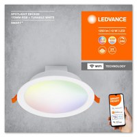 Spot LED RGB incastrat Ledvance SMART+ WiFi, 12W, 1000 lm, lumina alba si color (2700-6500K), IP20/IK03, 170x57mm, Alb - 1