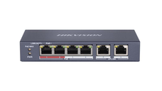 Switch PoE Hikvision DS-3E0106P-E/M(B), 4 porturi PoE si 2 porturi RJ45