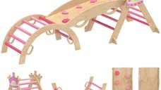 AIYAPLAY Cadru de catarat interior 8-in-1 pentru copii, design prinsesa, tobogan, rampa, arc din lemn | Aosom Romania