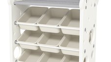 AIYAPLAY etajera pentru copii cu 4 niveluri si 9 cosuri, 77 x 42 x 94 cm, crem si alb