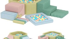AIYAPLAY set modular cu 15 blocuri moi de constructie si 200 de mingi, multicolor, pentru interior