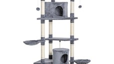 Ansamblu de joaca pentru pisici PawHut, 200cm, stalpi din sisal, compartimente si hamace 60x60x200cm, gri deschis | Aosom RO