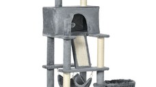Arbore de zgariat PawHut pentru pisici cu stalpi de sisal, casa de plus, pat si hamace, 48x48x140cm, gri | Aosom RO