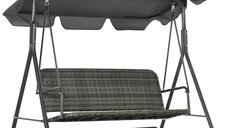 Balansoar de Gradina Outsunny 3 Locuri cu Parasolar Ajustabil, 167x112x153 cm, Gri Inchis