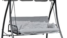 Balansoar de Gradina Outsunny pentru 3 Persoane cu Acoperis Convertibil, Poliester Crem, Dimensiuni 209 cm x 114 cm x 170 cm