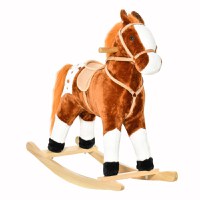 Balansoar HOMCOM, forma de cal, leagan in forma de cal, jucarie de plus, jucarie pentru copii 74x28x65 cm, maro | Aosom RO - 1