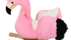 Balansoar pentru copii, leagan moale in forma flamingo, jucarii pentru copii 60x33x52cm Roz si Lemn HOMCOM | Aosom RO