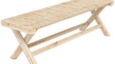 Banca de gradina Outsunny din lemn masiv de brad, 140 x 40 x 43 cm, cu sezut din sipci, finisaj natural