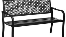 Banca de gradina Outsunny din metal, 2 locuri, model floral, neagra, 127 x 63 x 83 cm