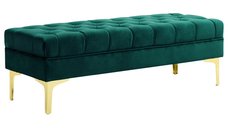 Banca HOMCOM cu tapiterie din catifea si picioare metalice aurii, pentru hol, dormitor sau sufragerie, 118 x 45 x 42 cm, verde