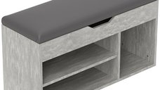 Banca pentru Hol HOMCOM cu 3 Rafturi Deschise si Pernă Confortabilă, 80x30x45 cm, Gri | Aosom Romania