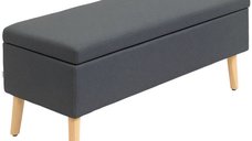 Banca tapițată HOMCOM cu depozitare, 110 x 39 x 45 cm, lemn de cauciuc, gri închis