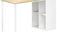 Birou computer HOMCOM, 4 rafturi deschise, picioare antiderapante, 120 x 54 x 75 cm, finisaj stejar