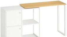 Birou HOMCOM L Rotativ 360° cu Dulapuri si Rafturi pentru Spatii Mici, Alb, 150x40x75 cm