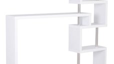 Birou Modern HOMCOM pentru Studiu si Birou, Alb si Lemn, 175x30x164.5 cm, Cu Rafturi pentru Depozitare