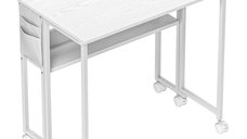Birou pliabil HOMCOM 80cm cu raft si roti, alb | Aosom Romania