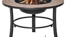 Brazier de Gradina Outsunny cu Capac Antiscantei, Vatrai si Suprafata de sprijin din Ceramica, 68x68x45cm, Negru