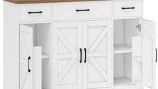 Bufet Rustic HOMCOM pentru Bucătărie cu Uși Soft-Close, 3 Sertare și 3 Rafturi Reglabile, Alb | Aosom Romania