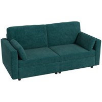 Canapea clasică cu 3 locuri cu scaun capitonat și arcuri, canapea din catifea pentru living și birou cu perne, 178x82x85cm verde HOMCOM | Aosom RO - 1