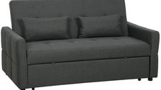 Canapea extensibila HOMCOM 3-in-1, 2 locuri, cu spatar reglabil, sezut lat, gri inchis