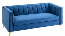 Canapea HOMCOM cu 3 locuri, din catifea albastra, cu brate, picioare aurii si perna cu husa detasabila, 181 x 86 x 78 cm