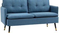 Canapele HOMCOM cu 2 locuri din tesatura cu buton cu perne, albastru inchis | AOSOM RO