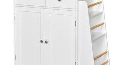 Carucior de bucatarie cu 3 niveluri, 2 sertare culisante, 4 roti, raft reglabil, alb și lemn natural 89x45x89cm HOMCOM | Aosom RO