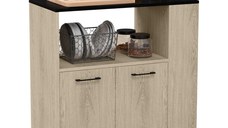 Cărucior de bucătărie din PAL cu raft deschis, dulap cu 2 uși și poliță laterală cu 2 niveluri, 75x40x80,5cm stejar și negru HOMCOM | Aosom RO