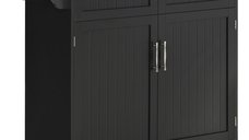 Carucior de bucatarie multifunctional din lemn cu 2 sertare, dulapior si 4 roti, 104x46x91cm, negru HOMCOM | Aosom RO