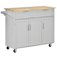 Carucior de Bucatarie Multifunctional HOMCOM cu 2 Sertare, 3 Usi si 4 Roti, din Lemn si MDF, 121x46x91cm, gri - 1